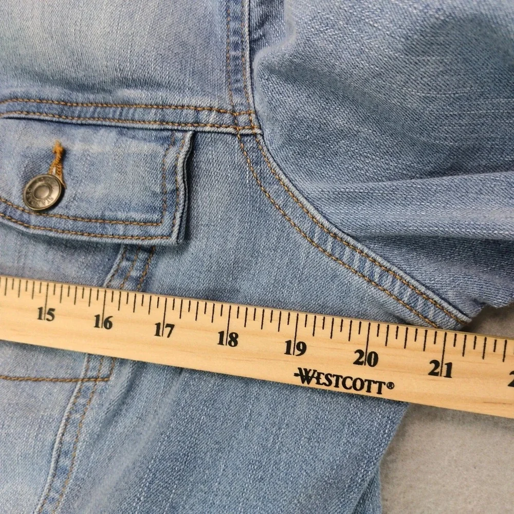 Social Standard by Sanctuary Blue Jean Jacket Womens L Stretch Denim Trucker Y2K